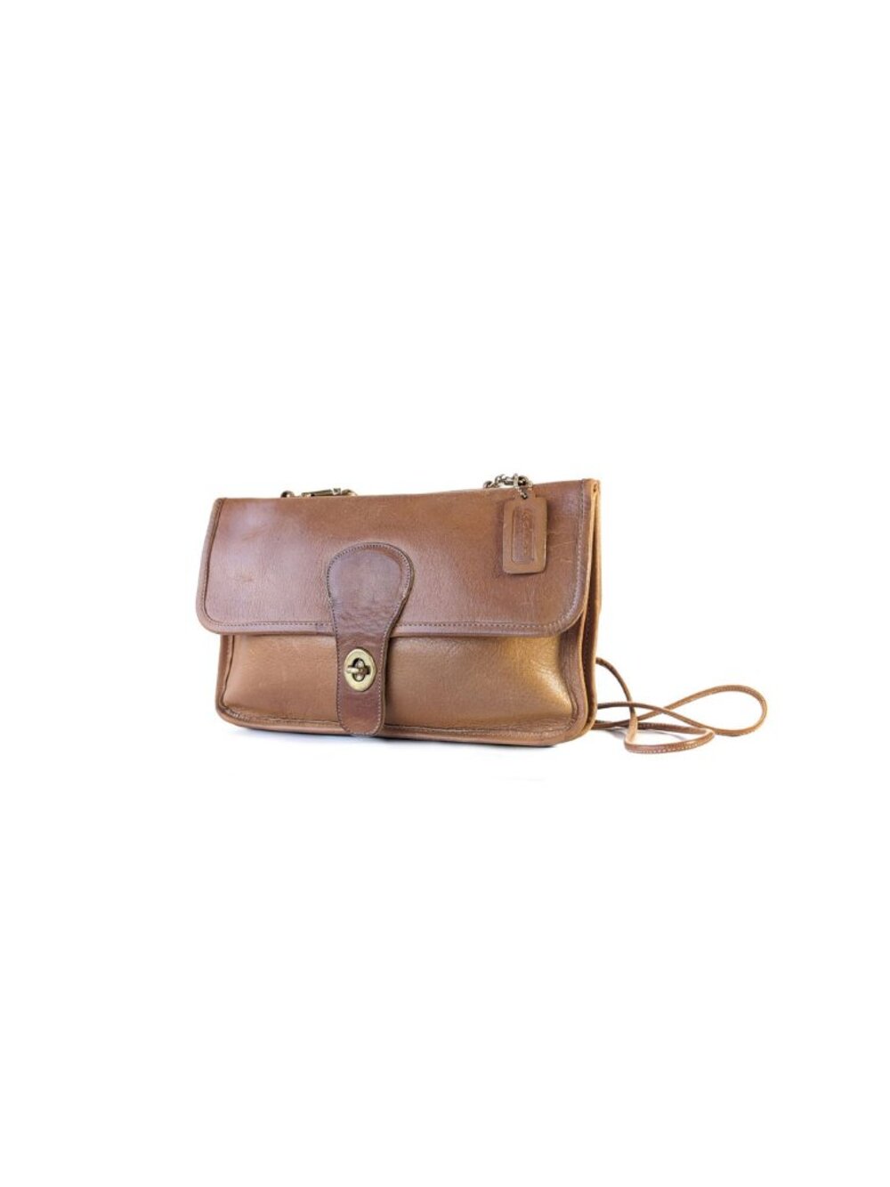 Vintage Coach Bonnie Cashin Leather Bag Tan Double Sided Twin Turnlock 70s